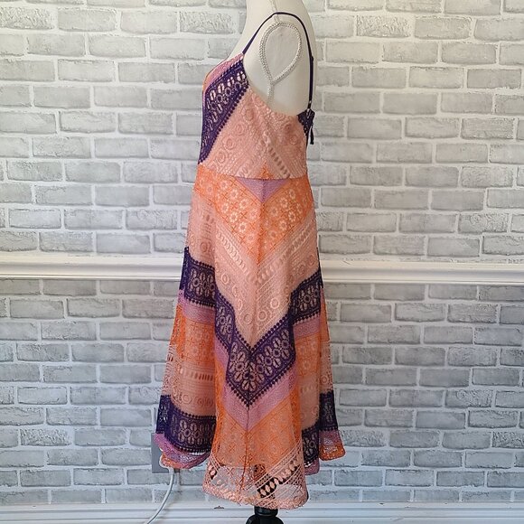 Anthropologie Maeve Lace Summer Cottage Midi Dress 10 Feminine Orange Pink Purpl - Picture 5 of 10